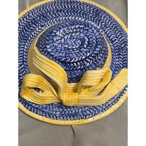 Collezione Italiano Hand‎ Painted Crafted for Mann Blue Hat Yellow Ribbon Trim